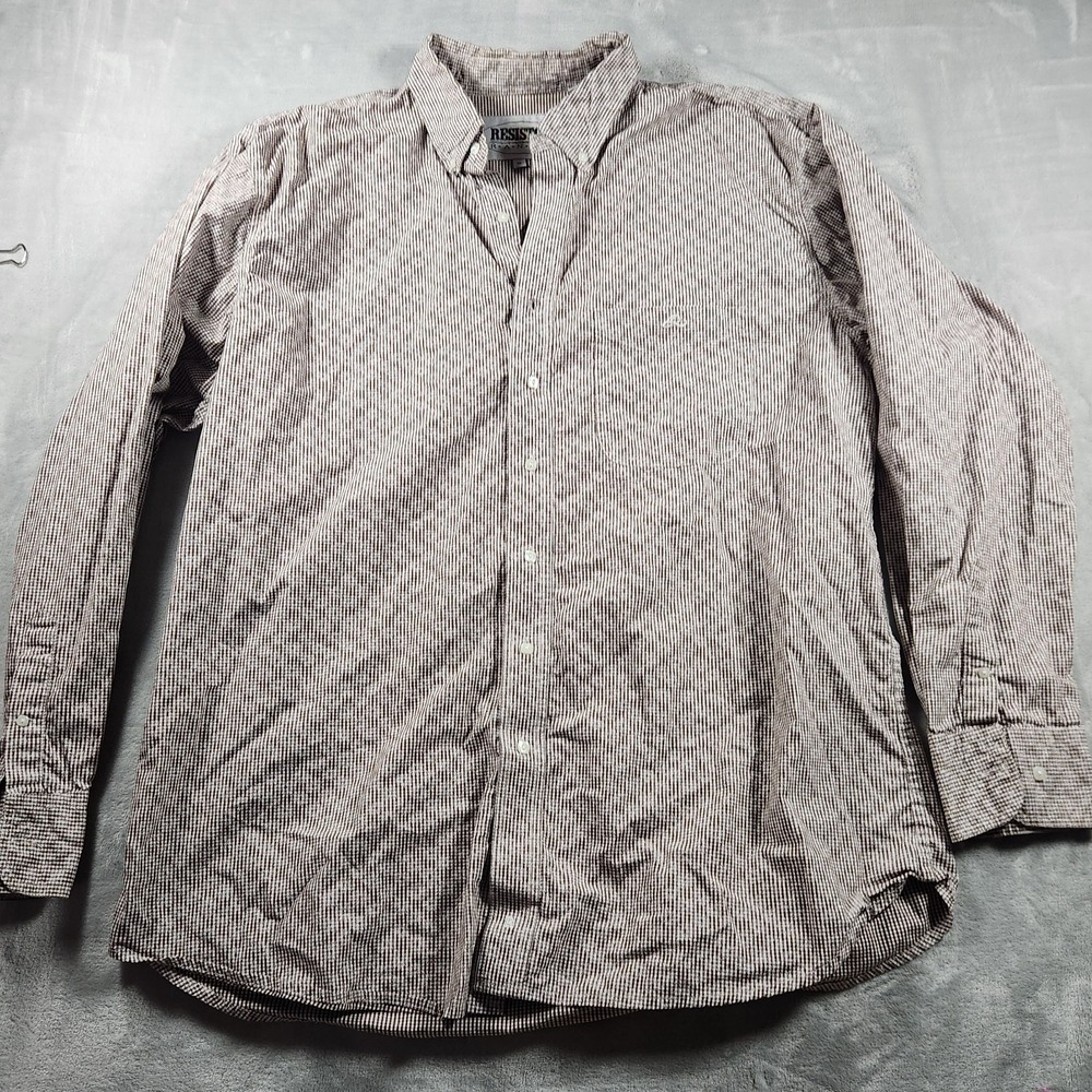 Resistol‎ Ranch Western Shirt Men Size XL Brown Check Floral Long Sleeve Button